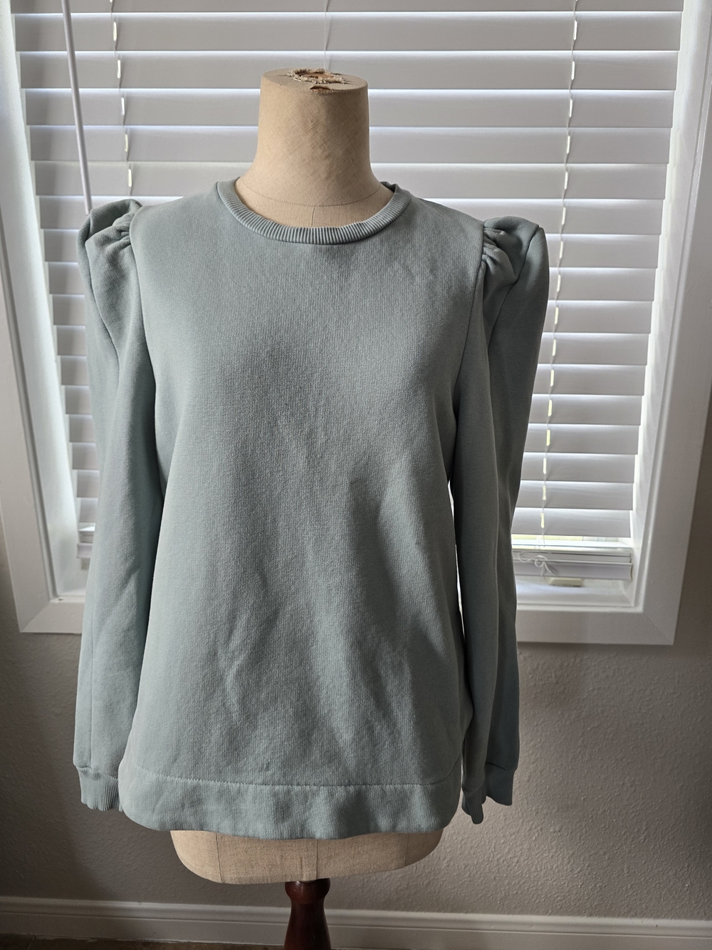SFERRA Puff Shoulder Crewneck Sweatshirt  Dusty Sage Romantic Minimal, Cozy Glam
